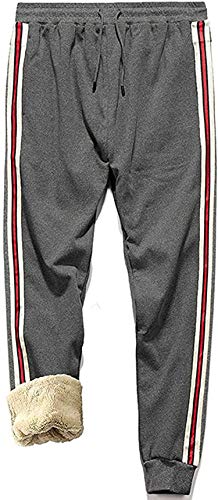 ausuky Herren-Winter-Sweatpants aus Fleece, gefüttert mit Sherpa-Futter, Jogginghose mit Kordelzug, Herren, grau, Medium von ausuky