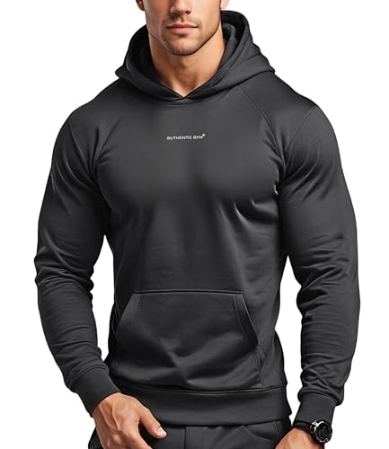 Authentic Gym® Herren Kapuzenpullover – Gym Sweatshirt – Langarm – Training – Hoodie – Hochwertige Baumwollmischung Männer (DE/NL/SE/PL, Alphanumerisch, XXL, Regular, Regular, Schwarz) von Authentic Gym