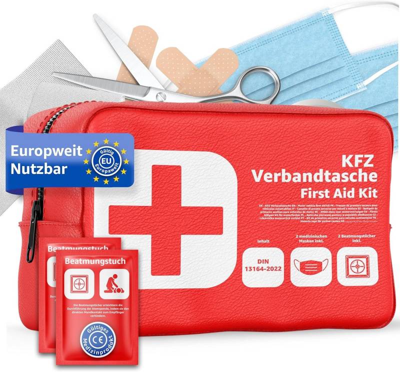 autogadget® KFZ-Verbandtasche Verbandstasche Norm 2025 - KFZ mit Beatmungstücher - DIN13164:2022, (Packung) von autogadget®