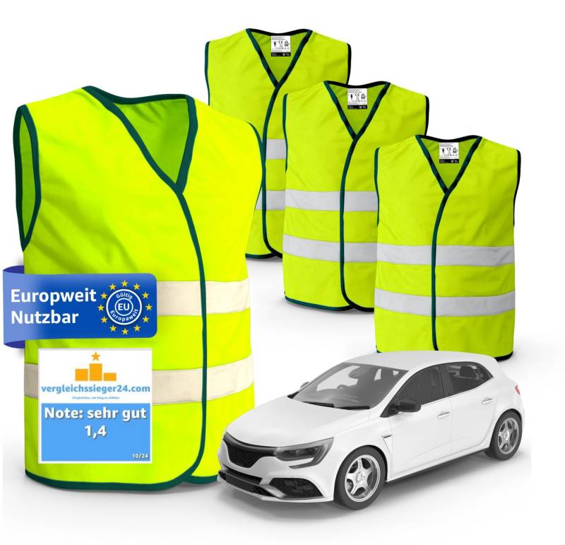 autogadget® Warnweste 4x Sicherheitsweste - Autozubehör - 2026 Unfallweste ISO20471 (Packung, 4-tlg., 4x Warnweste gelb) praktische Auto-Sicherheitskleidung von autogadget®