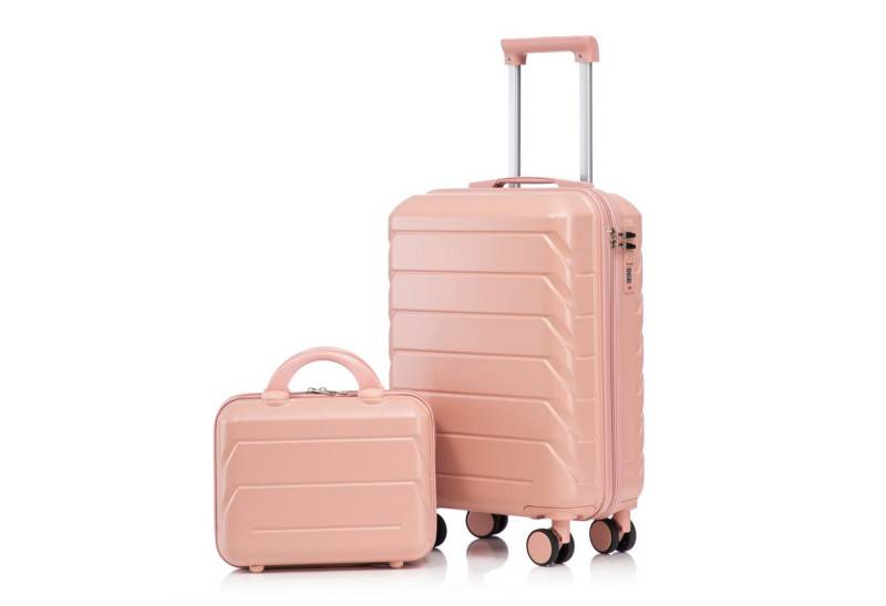 autolock Kofferset 2-teiliges ABS-Spinner-Kofferset mit Zahlenschloss+14" Kosmetiktasche, 2 Trolleyset von 14"/19",Koffer-Set,Reisekofferset von autolock