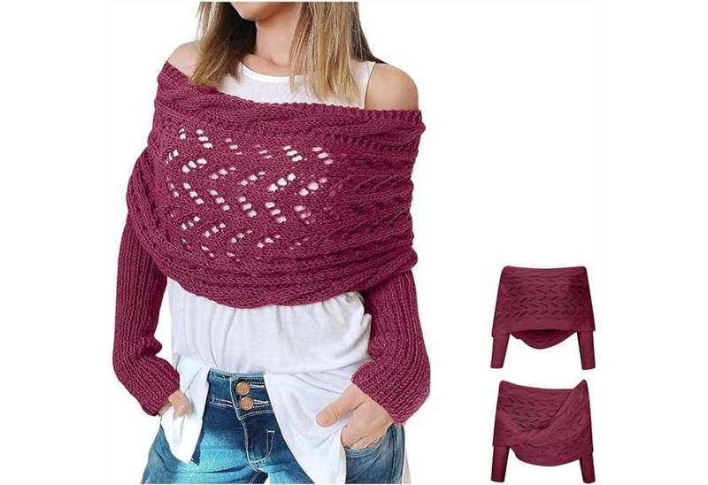 autolock Strickponcho Multifunktionaler Schal mit Ärmeln,Gestrickter Zopf-Wickel von autolock