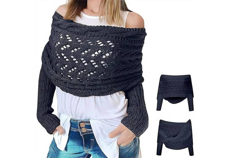 autolock Strickponcho Multifunktionaler Schal mit Ärmeln,Gestrickter Zopf-Wickel von autolock