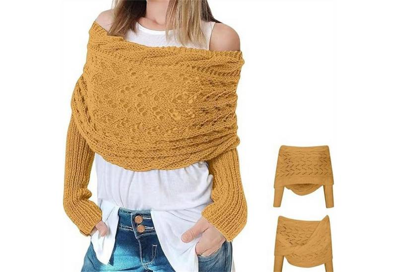 autolock Strickponcho Multifunktionaler Schal mit Ärmeln,Gestrickter Zopf-Wickel von autolock