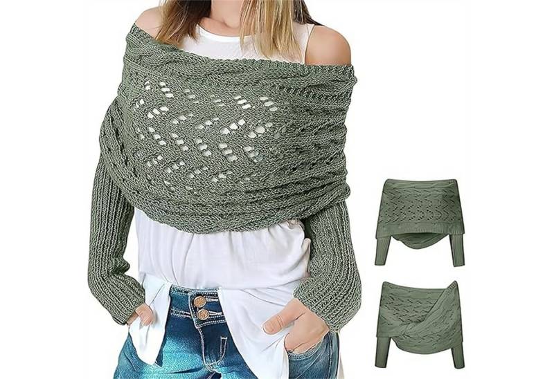 autolock Strickponcho Multifunktionaler Schal mit Ärmeln,Gestrickter Zopf-Wickel von autolock