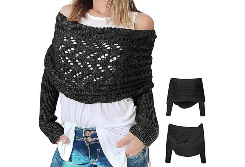 autolock Strickponcho Multifunktionaler Schal mit Ärmeln,Gestrickter Zopf-Wickel von autolock