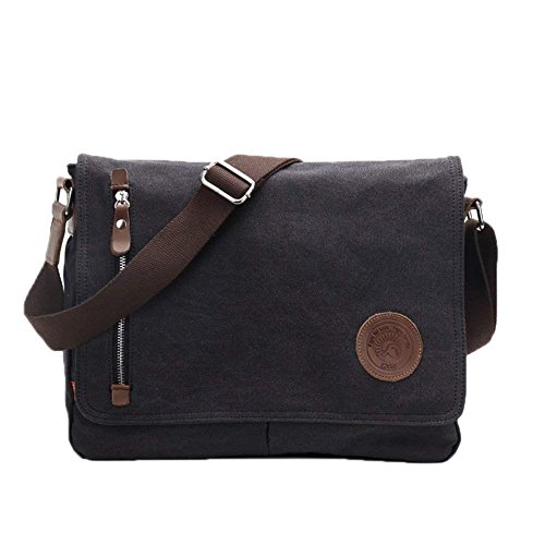 Laptop-Tasche 14 Zoll Mens Vintage Lässige Mode Leinwand Messenger Bags Aktentasche Crossbody einzelne Umhängetasche Ipad Tasche Buch Tasche Schulranzen Schultasche (schwarz) von autumndeer