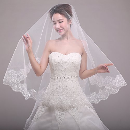 auwiyd Hochzeit Brautschleier 1,5 Meter Elfenbein Spitze Lange Kathedrale Schleier für Frauen Mädchen Hochzeit Zubehör Spitzenschleier ohne Kamm ohne Clip für Hochzeit Junggesellinnenabschied, auwiyd Hochzeit Brautschleier 1,5 Meter Elfenbein Spitze Lange Kathedrale Schleier für Frauen Mädchen Hochzeit Zubehör Spitzenschleier ohne Kamm ohne Clip für Hochzeit Junggesellinnenabschied, von auwiyd