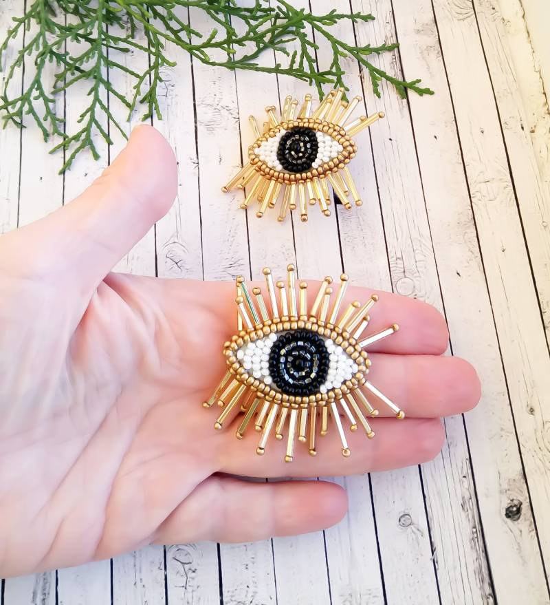 Evil Eye Ohrringe Black Perlen Quaste Auge Tropfen Trendy Schmuck Bestickte von avdmarinabeads