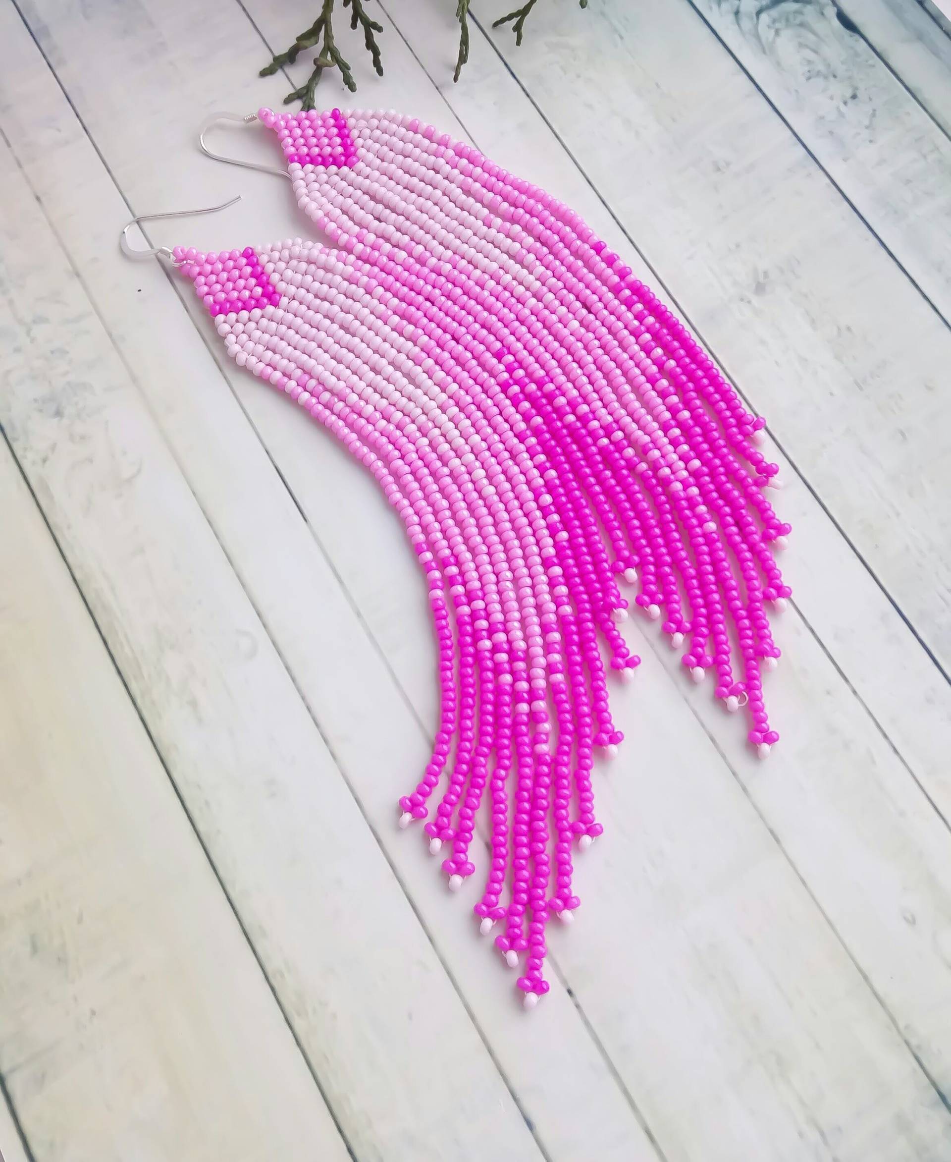 Perlen Fransen Ohrringe Pink Ombre Ohrhaken 925Er Silber Lange Boho Perlenarbeit Schmuck Hot Perlen Fransen Ohrringe Pink Ombre Ohrhaken 925Er Silber Lange Boho Perlenarbeit Schmuck Hot von avdmarinabeads