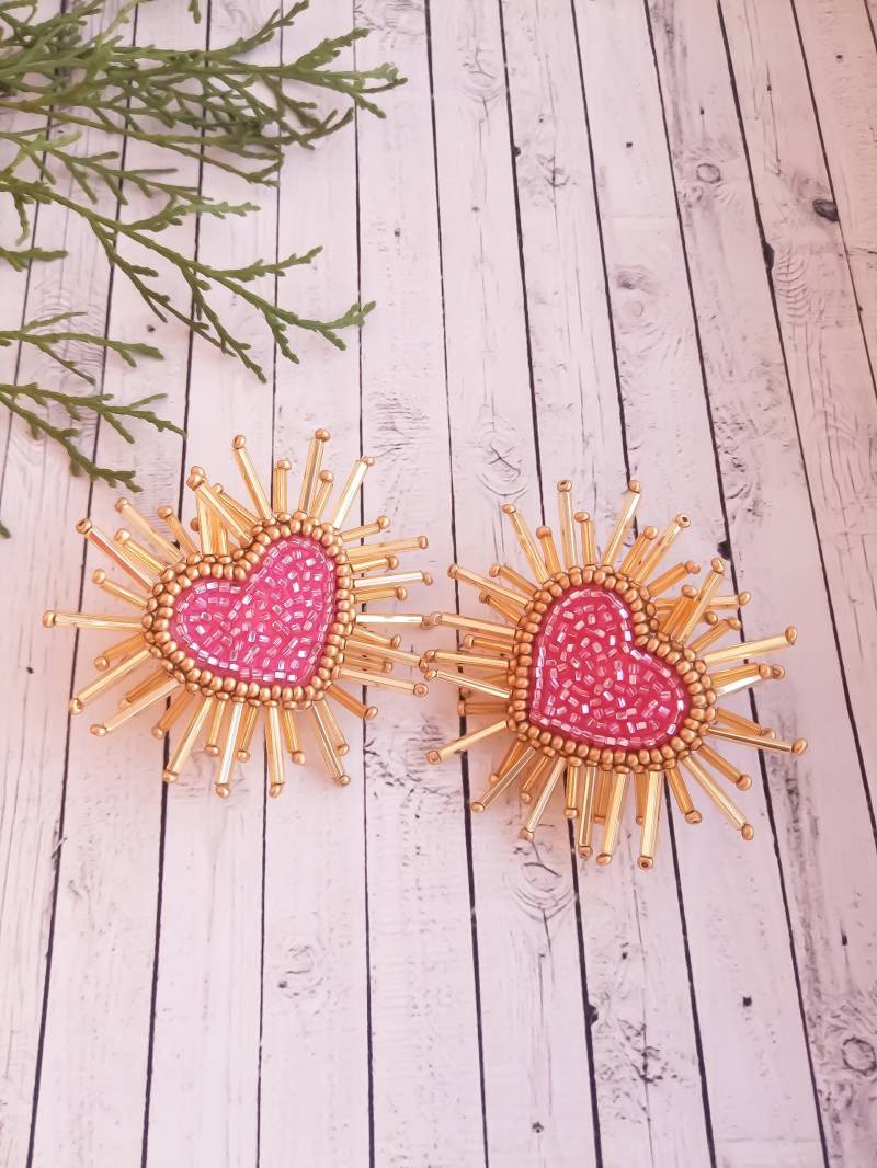 Sparkle Herz Ohrringe Pink Perlen Glänzende Ohrstecker Mode Trendy Sparkle Herz Ohrringe Pink Perlen Glänzende Ohrstecker Mode Trendy von avdmarinabeads