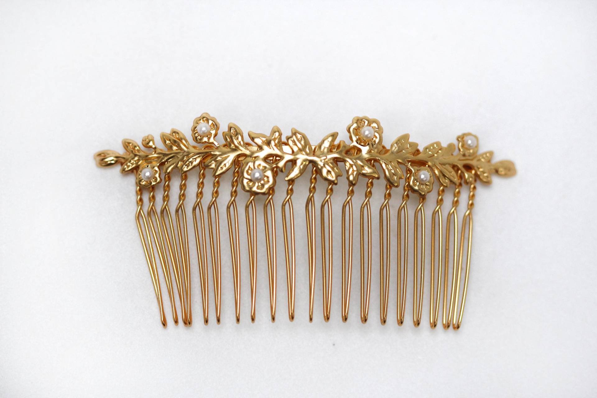 Doppelter Blumenstrauß-Kamm, Brautgold-Blumenkamm, Goldene Blumenkamm, Perlen, Handgemacht, Geschenk Für Sie, Vergoldet, Brautjungfer Zubehör von avigailadam