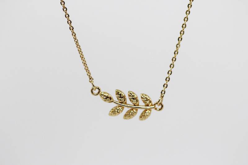 Lorbeerblatt Halskette, Zierliche Olivenblatt Zweig Brautschmuck Charm Zarte Kette Gold Rose Silber Boho Halsketten Fee Schmuck von avigailadam