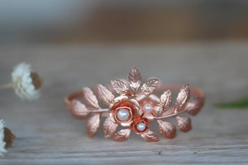 Blühende Blumen Bernstein Armband Brautschmuck Braut Accessoires Verstellbar Vergoldete Perlen Goldblumen von avigailadam