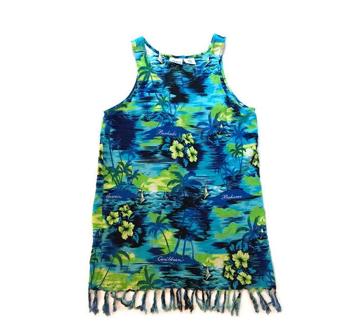 90Er Rayon Hawaii Mini Kleid von avintagecamper
