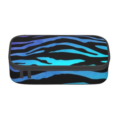 Federmäppchen aus braunem Rindsleder, großes Fassungsvermögen, Stifttasche, Make-up-Tasche für Mädchen, Jungen, Schule, Büro und Reisen, Lila Blau Grün Camouflage Zebra Streifen, Einheitsgröße, von avlyn