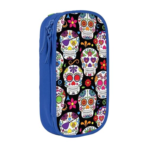 Sugar Skulls Federmäppchen, großes Fassungsvermögen, Stifttasche, Make-up-Tasche für Mädchen, Jungen, Erwachsene, Schule, Büro und Reisen, blau, Einheitsgröße, Schulranzen von avlyn