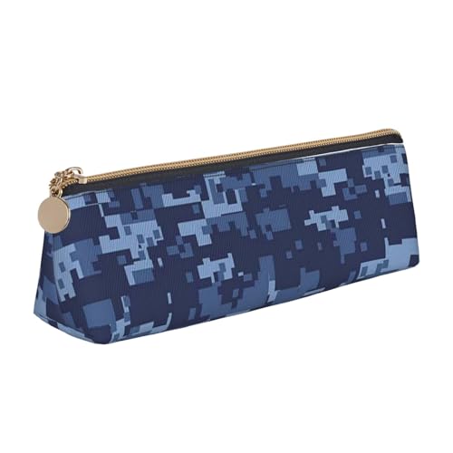 avlyn Dreieckiges Federmäppchen mit Strand- und Sonnenuntergang, Leder-Federmäppchen, Stifttasche, Make-up-Tasche für Damen, Herren, Schule, Büro und Reisen, Blau Camouflage-Muster, Einheitsgröße, von avlyn