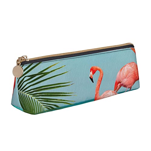 avlyn Dreieckiges Federmäppchen mit Strand- und Sonnenuntergang, Leder-Federmäppchen, Stifttasche, Make-up-Tasche für Damen, Herren, Schule, Büro und Reisen, Flamingo im Wasser, Einheitsgröße, von avlyn