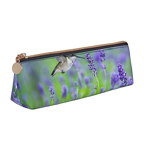 avlyn Federmäppchen aus Leder, Motiv: Vögel in Lila, Lavendel, Blumenmuster, Dreieck, Federmäppchen, Stifttasche, Make-up-Tasche für Damen, Herren, Schule, Büro und Reisen von avlyn