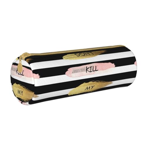 avlyn Federmäppchen aus Leder, abstrakte Tinte, Marmor, Grau, künstlerisches rundes Federmäppchen, Stiftetasche, Make-up-Tasche für Damen, Herren, Schule, Büro und Reisen, Stripe Don't Kill My Vibe., von avlyn