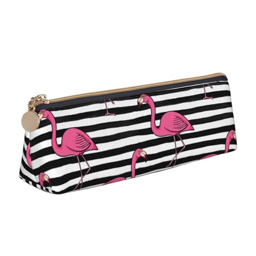 avlyn Federmäppchen aus braunem Rindsleder, dreieckig, Federmäppchen, Make-up-Tasche für Damen, Herren, Schule, Büro und Reisen, Rosa Flamingo, Einheitsgröße, Schulranzen von avlyn