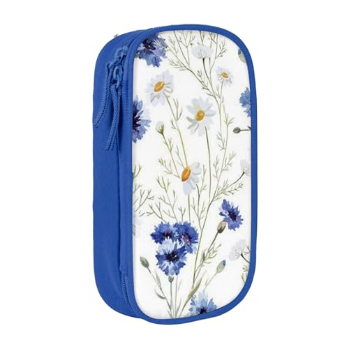 avlyn Federmäppchen mit Blumen und Kornblumen, Gänseblümchen, großes Fassungsvermögen, Stifttasche, Make-up-Tasche für Mädchen, Jungen, Erwachsene, Schule, Büro und Reisen, blau, Einheitsgröße, von avlyn