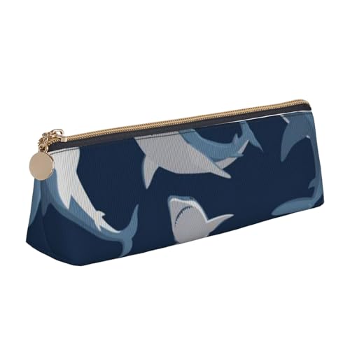 avlyn Federmäppchen mit Cartoon-Motiv für schwere Maschinen, LKW, Dreieck, Leder-Federmäppchen, Stifttasche, Make-up-Tasche für Damen, Herren, Schule, Büro und Reisen, Blau Cartoon Fisch, von avlyn