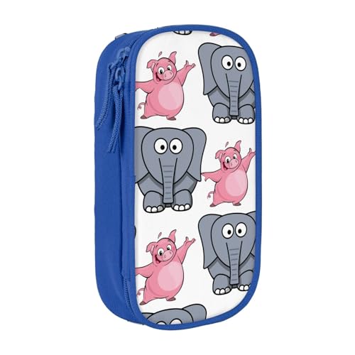 avlyn Federmäppchen mit Elefant und Schweinchen, großes Fassungsvermögen, Stiftebeutel, Make-up-Tasche für Mädchen, Jungen, Erwachsene, Schule, Büro und Reisen, blau, Einheitsgröße, Schulranzen von avlyn