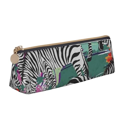 avlyn Federmäppchen mit Fischen, Vogel und Bambusblättern, dreieckig, Leder, Federmäppchen, Make-up-Tasche für Damen, Herren, Schule, Büro und Reisen, zebra, Einheitsgröße, Schulranzen von avlyn