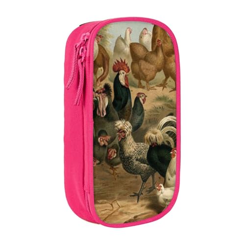 avlyn Federmäppchen mit Huhn- und Hahn-Aufdruck, großes Fassungsvermögen, Stifttasche, Make-up-Tasche für Mädchen, Jungen, Erwachsene, Schule, Büro und Reisen, rose, Einheitsgröße, Schulranzen von avlyn