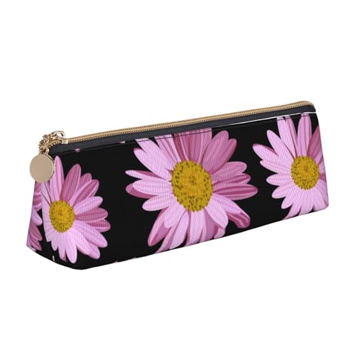 avlyn Federmäppchen mit Leopardenmuster, dreieckig, Leder, Federmäppchen, Make-up-Tasche für Damen, Herren, Schule, Büro und Reisen, Gelb, Gepunktete rosa Blume, Einheitsgröße, Schulranzen von avlyn