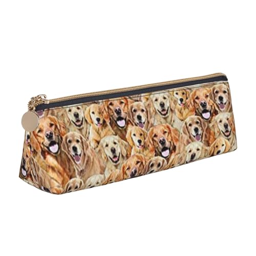 avlyn Federmäppchen mit Meeresmuscheln, dreieckig, Leder, Federmäppchen, Stifttasche, Make-up-Tasche für Damen, Herren, Schule, Büro und Reisen, Labrador Retriever Hunde, Einheitsgröße, Schulranzen von avlyn