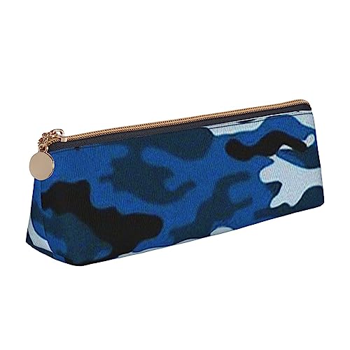 avlyn Federmäppchen mit Pokerturnier-Motiv, dreieckig, Leder, Stifttasche, Make-up-Tasche für Damen, Herren, Schule, Büro und Reisen, blau camouflage, Einheitsgröße, Schulranzen von avlyn