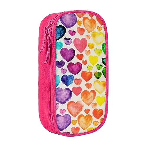 avlyn Federmäppchen mit Regenbogen-Herzen, großes Fassungsvermögen, Stifttasche, Make-up-Tasche für Mädchen, Jungen, Erwachsene, Schule, Büro und Reisen, rose, Einheitsgröße, Schulranzen von avlyn