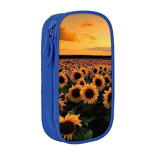 avlyn Federmäppchen mit Sonnenblume und Sonnenuntergang, großes Fassungsvermögen, Stifttasche, Make-up-Tasche für Mädchen, Jungen, Erwachsene, Schule, Büro und Reisen, blau, Einheitsgröße, Schulranzen von avlyn