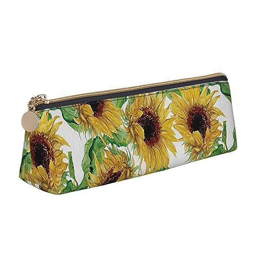 avlyn Federmäppchen mit Sonnenblumen-Motiv, dreieckig, Leder, Stifttasche, Make-up-Tasche für Damen, Herren, Schule, Büro und Reisen von avlyn