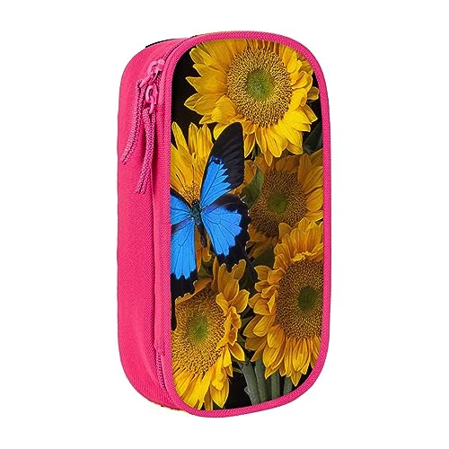 avlyn Federmäppchen mit Sonnenblumen und blauen Schmetterlingen, großes Fassungsvermögen, Federmäppchen, Make-up-Tasche für Mädchen, Jungen, Erwachsene, Schule, Büro und Reisen, rose, Einheitsgröße, von avlyn