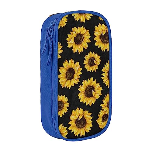 avlyn Federmäppchen mit goldenen Sonnenblumen, großes Fassungsvermögen, Stifttasche, Make-up-Tasche für Mädchen, Jungen, Erwachsene, Schule, Büro und Reisen, blau, Einheitsgröße, Schulranzen von avlyn