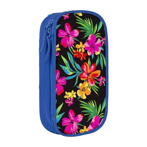 avlyn Federmäppchen mit hawaiianischem Blumenmotiv, großes Fassungsvermögen, Stifttasche, Make-up-Tasche für Mädchen, Jungen, Erwachsene, Schule, Büro und Reisen, blau, Einheitsgröße, Schulranzen von avlyn