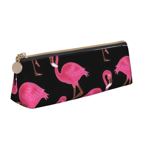 avlyn Federmäppchen mit hawaiianischem Surfer auf gewelltem Dreieck, Leder-Federmäppchen, Stiftetasche, Make-up-Tasche für Damen, Herren, Schule, Büro und Reisen, Schöne rosa Flamingos, Einheitsgröße, von avlyn