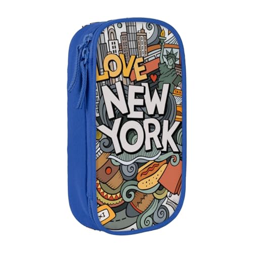 avlyn Federmäppchen mit niedlichem Cartoon-Motiv, Motiv: New York, großes Fassungsvermögen, Federmäppchen, Make-up-Tasche für Mädchen, Jungen, Erwachsene, Schule, Büro und Reisen, blau, Einheitsgröße, von avlyn