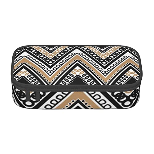 avlyn Federmäppchen mit polynesischem Maori-Stammesmuster, großes Fassungsvermögen, Stifttasche, Make-up-Tasche für Mädchen, Jungen, Schule, Büro und Reisen, Blau, Schwarz / Weiß / Hellbraun Zickzack, von avlyn