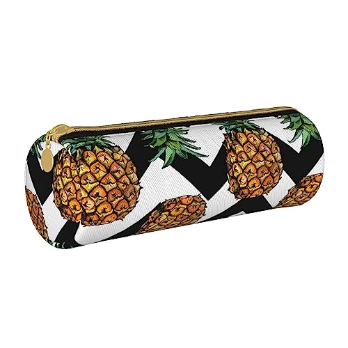 avlyn Federmäppchen mit zwei Papageien auf grüner Palme, rundes Federmäppchen, Leder-Federmäppchen, Stifttasche, Make-up-Tasche für Damen, Herren, Schule, Büro und Reisen, Sommer Ananas, von avlyn