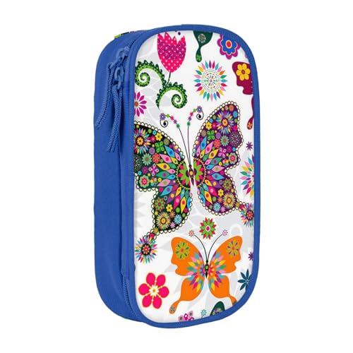 avlyn Federmappe mit Blumenmuster und Schmetterling, großes Fassungsvermögen, Stifteetui, Make-up-Tasche für Mädchen, Jungen, Erwachsene, Schule, Büro und Reisen, blau, Einheitsgröße, Schulranzen von avlyn