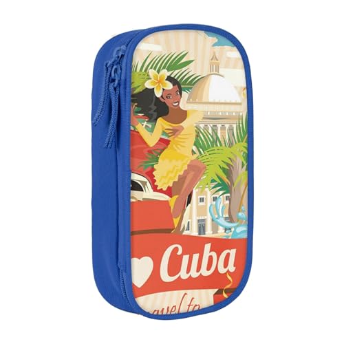 avlyn Island of Cuba Federmäppchen, großes Fassungsvermögen, Stifttasche, Make-up-Tasche für Mädchen, Jungen, Erwachsene, Schule, Büro und Reisen, blau, Einheitsgröße, Schulranzen von avlyn