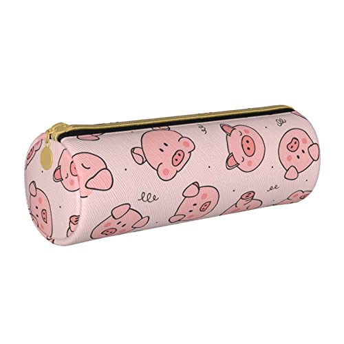 avlyn Runder Federmappe, Batikdesign, Hippies, Leder, Stifttasche, Make-up-Tasche für Damen, Herren, Schule, Büro und Reisen, Rosa süßes Schwein, Einheitsgröße, Schulranzen von avlyn