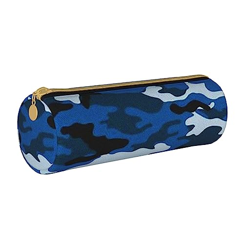 avlyn Rundes Federmäppchen, Motiv: Poker-Turnier, Leder, Stifttasche, Make-up-Tasche für Damen, Herren, Schule, Büro und Reisen, blau camouflage, Einheitsgröße, Schulranzen von avlyn