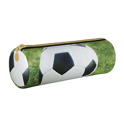 avlyn Rundes Federmäppchen, braunes Rindsleder, Stiftetasche, Make-up-Tasche für Damen, Herren, Schule, Büro und Reisen, Fußballball auf Grassy, Einheitsgröße, Schulranzen von avlyn