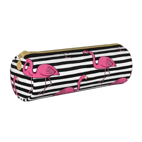 avlyn Rundes Federmäppchen, braunes Rindsleder, Stiftetasche, Make-up-Tasche für Damen, Herren, Schule, Büro und Reisen, Rosa Flamingo, Einheitsgröße, Schulranzen von avlyn